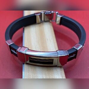Women’s Bracelet Black Wrap Silver Tone Rope 7” Goth